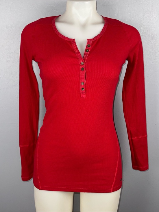 Hollister Tops - Hollister Henley Top Women’s M Red Y2K V-Neck Fitted Long Sleeves Retro